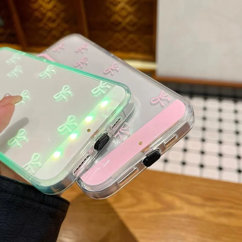 š±Vibrant LED Bowknot Phone Case, Compatible with iPhone 11/12/13/14/15/16/17 Pro/Pro Max