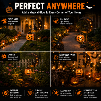 🔥 55% OFF TODAY 👻 Solar Halloween Garden Stake Light with Black Cat & Pumpkin