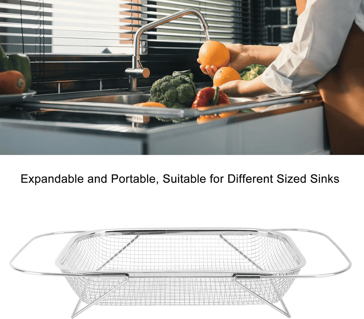 Retractable Stainless Steel Sink Strainer Basket | Multipurpose Quick-Drain Kitchen Colander