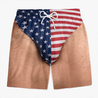🩳 Personalized Custom Funny Patriotic Swim Trunks for Men, USA Flag Print Quick Dry Board Shorts, Summer Beach Swimwear