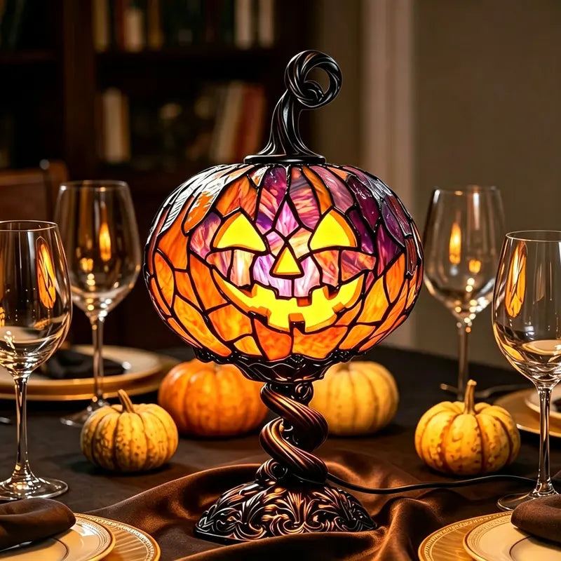 Halloween Stained Glass Style Pumpkin Table Lamp