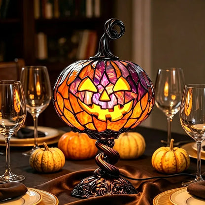 Halloween Stained Glass Style Pumpkin Table Lamp