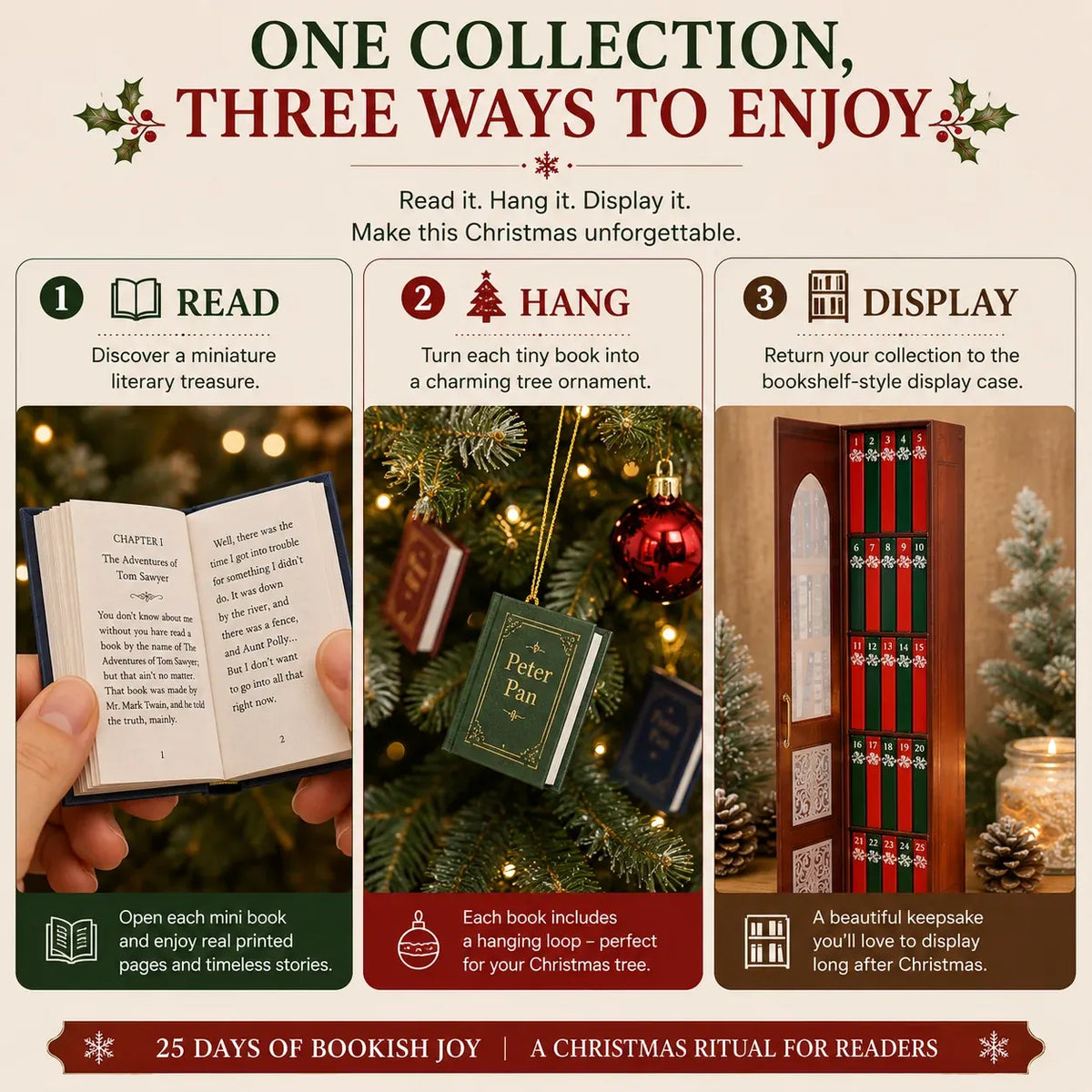 📚 25-Day Christmas Book Advent Calendar with Miniature Book Ornaments