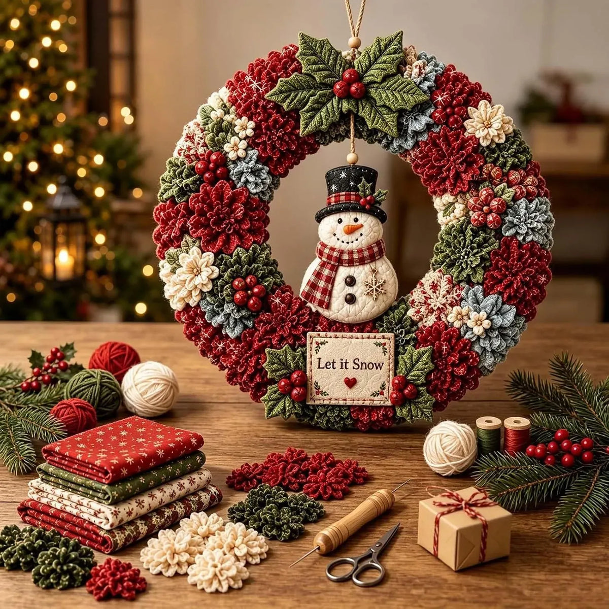 🎉Last Day 50% OFF🎄3D Fabric Poke Christmas Wreath DIY Kit
