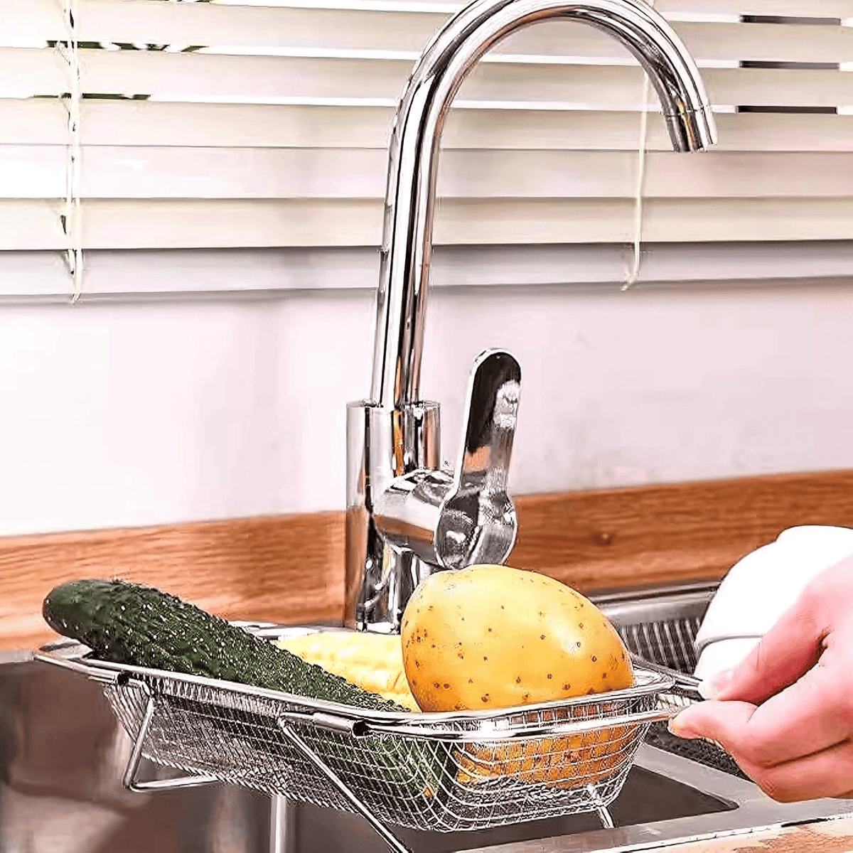 Retractable Stainless Steel Sink Strainer Basket | Multipurpose Quick-Drain Kitchen Colander