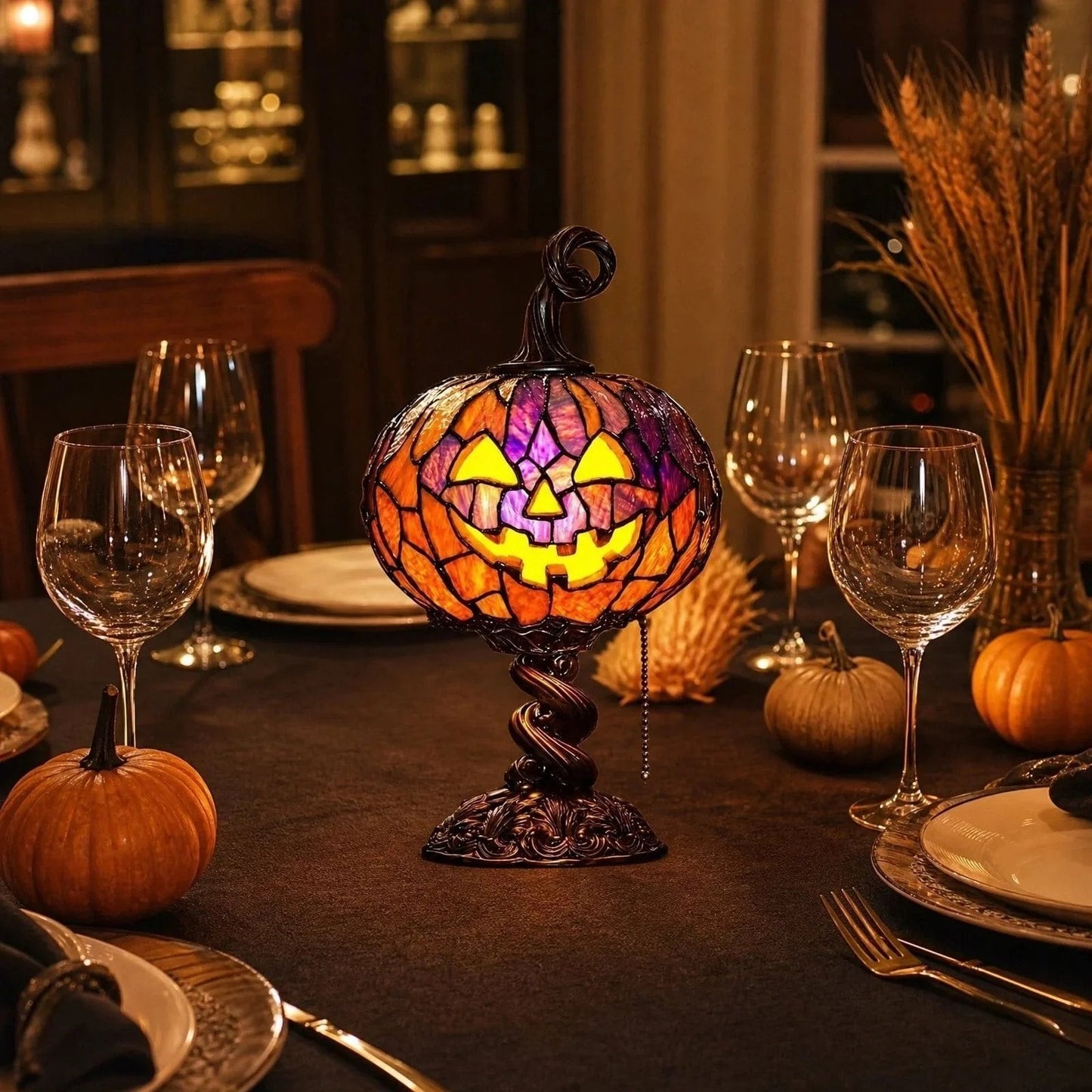 Halloween Stained Glass Style Pumpkin Table Lamp