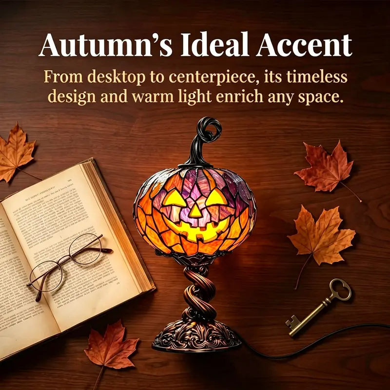 Halloween Stained Glass Style Pumpkin Table Lamp