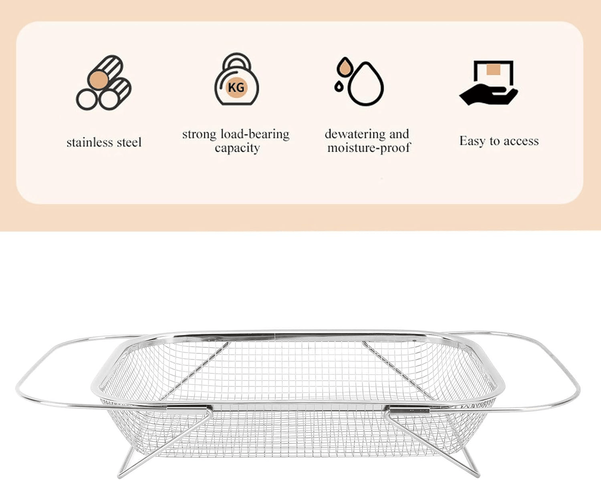 Retractable Stainless Steel Sink Strainer Basket | Multipurpose Quick-Drain Kitchen Colander