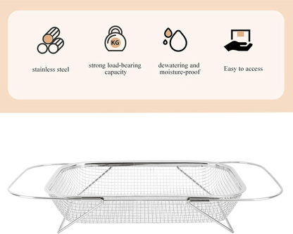 Retractable Stainless Steel Sink Strainer Basket | Multipurpose Quick-Drain Kitchen Colander