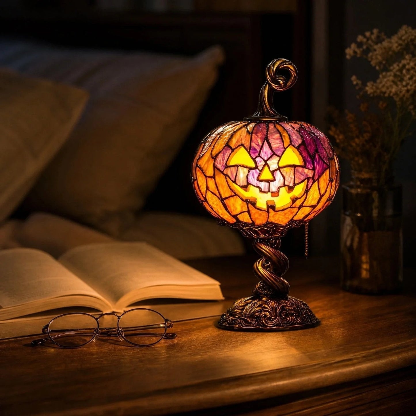 Halloween Stained Glass Style Pumpkin Table Lamp