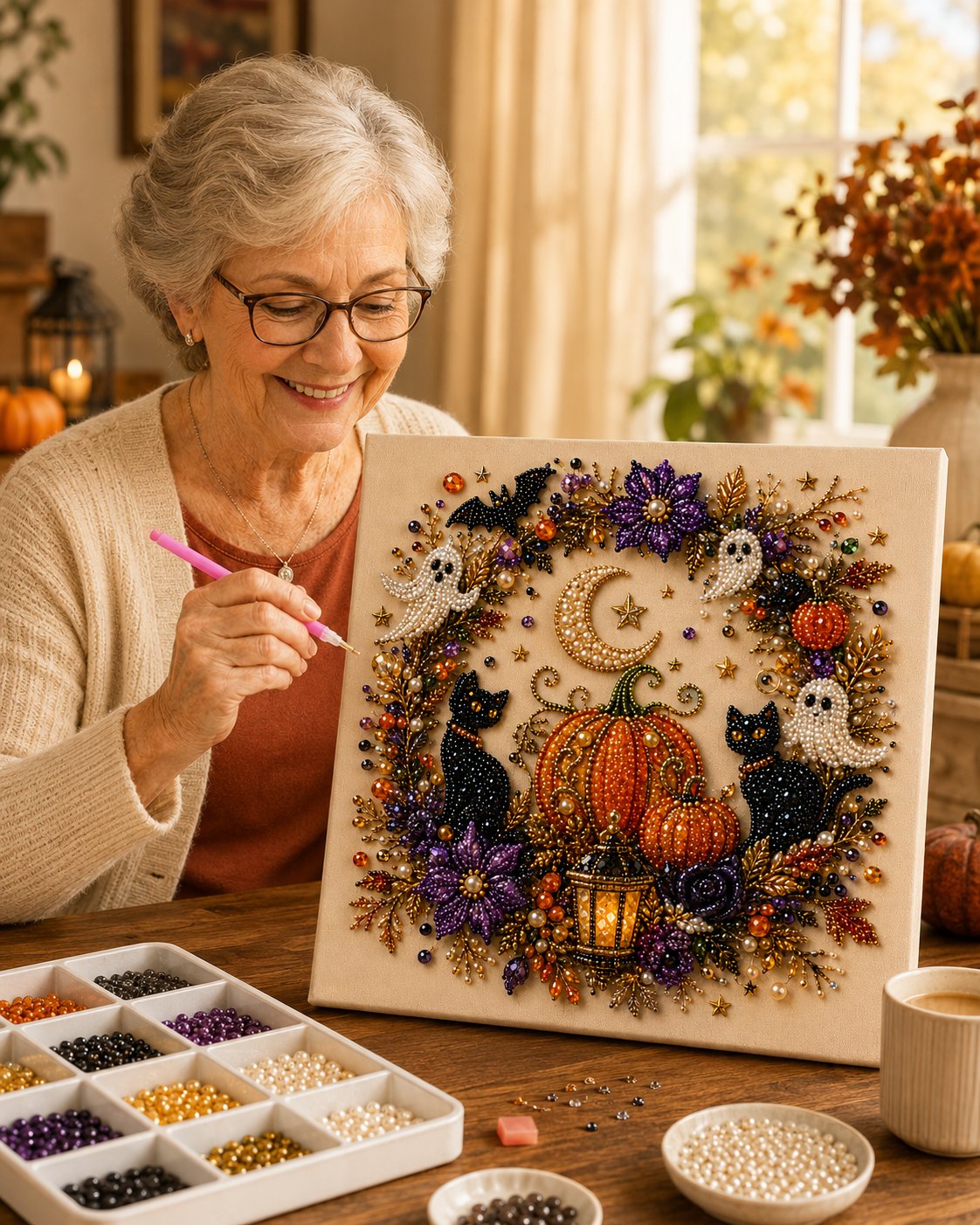 🔥HALLOWEEN SALE 👻✨ Halloween Pearl Art DIY Kit – Turn Tiny Pearls into Spooky-Cute Magic