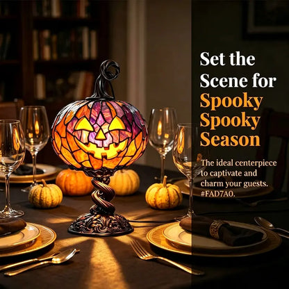 Halloween Stained Glass Style Pumpkin Table Lamp