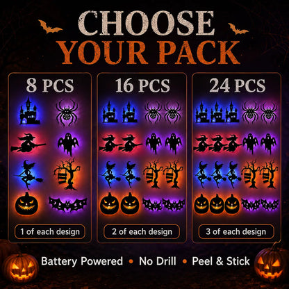 Halloween LED Silhouette Wall Light Stickers – Battery-Powered Waterproof Peel & Stick Window Decor