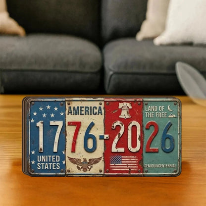 USA 250th Anniversary Block Sign | Rustic License Plate Art 1776-2026 Semiquincentennial Decor