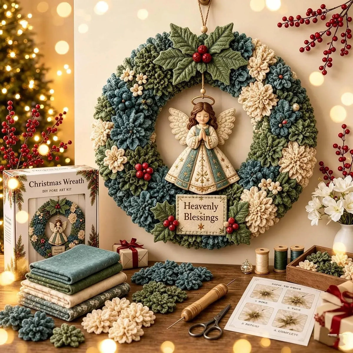 🎉Last Day 50% OFF🎄3D Fabric Poke Christmas Wreath DIY Kit