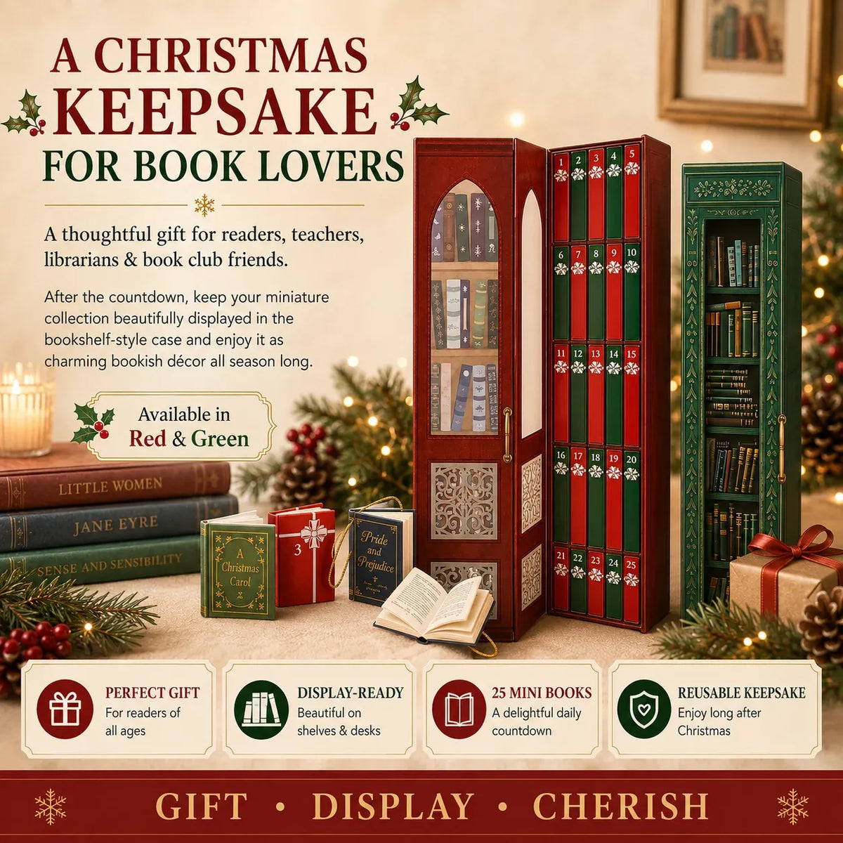 📚 25-Day Christmas Book Advent Calendar with Miniature Book Ornaments