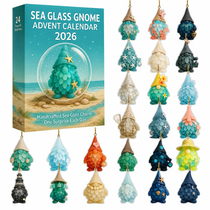 🌊🧝‍♂️ Sea Glass Gnome Advent Calendar 2026 | 24 Coastal Gnome Charms for Christmas Countdown, Tree Decor & Holiday Gifts 🎄✨