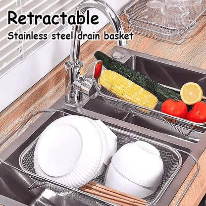 Retractable Stainless Steel Sink Strainer Basket | Multipurpose Quick-Drain Kitchen Colander
