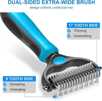 🐾Double-Sided Pet Grooming Brush – Hurtless Shedding & Dematting Undercoat Rake for Dogs and Cats