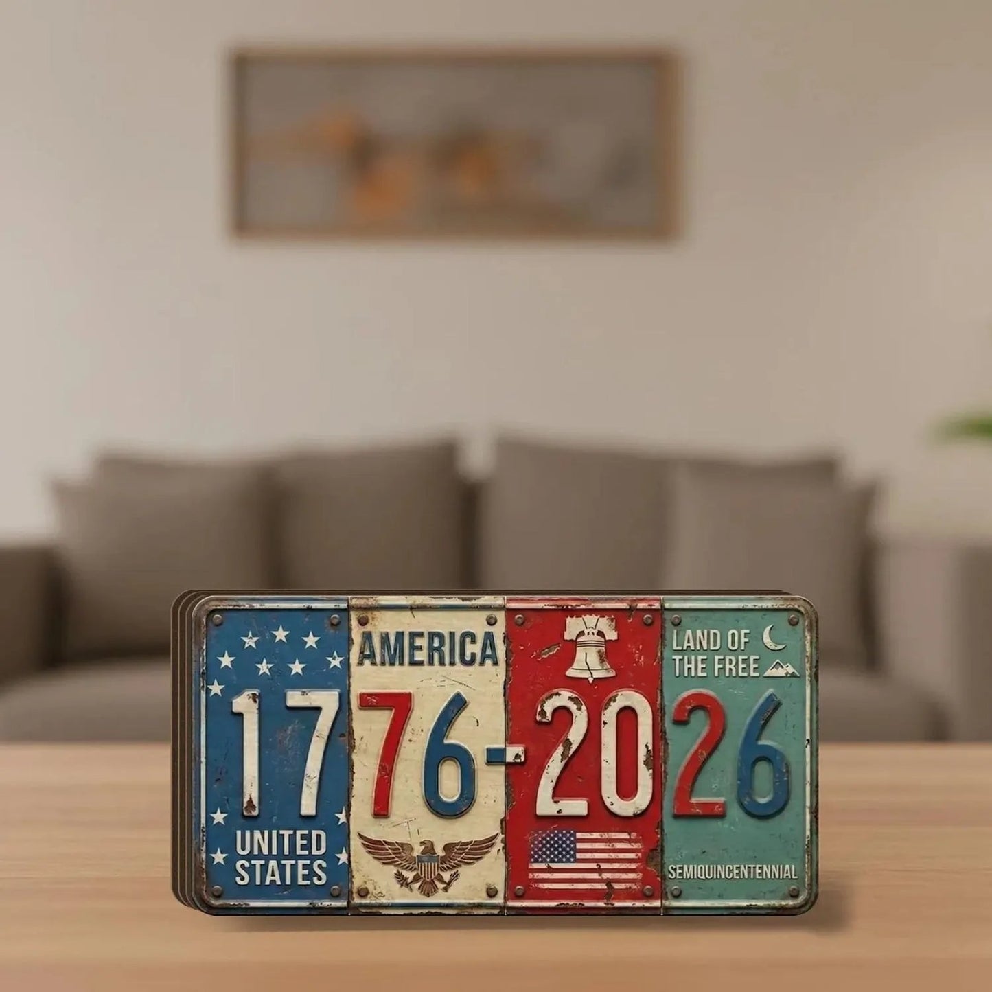 USA 250th Anniversary Block Sign | Rustic License Plate Art 1776-2026 Semiquincentennial Decor