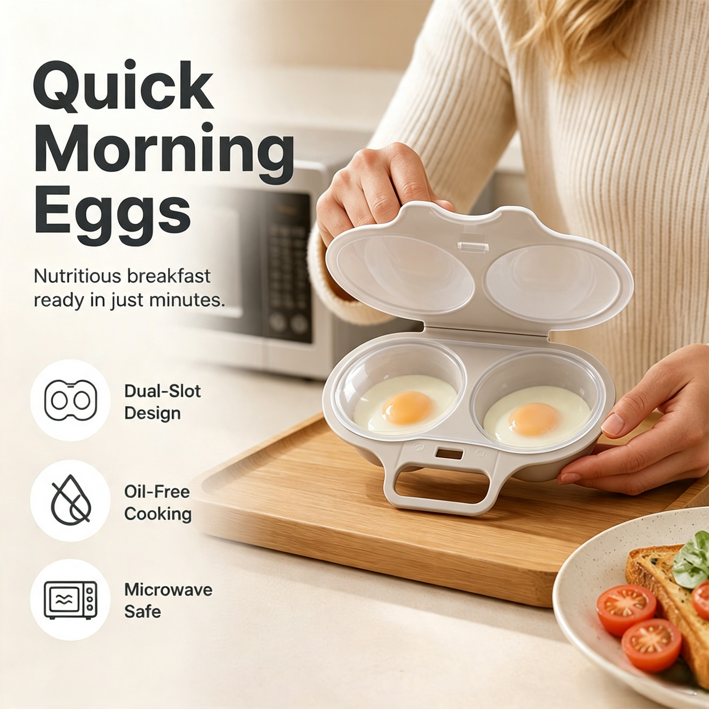 🥳2026 HOT SALE🥳💞50K+ SOLD! 🥗🎁 50% OFF! Microwave Egg Poacher——Dual‑cavity, non‑stick & easy clean. Healthier than frying – stock up & save!