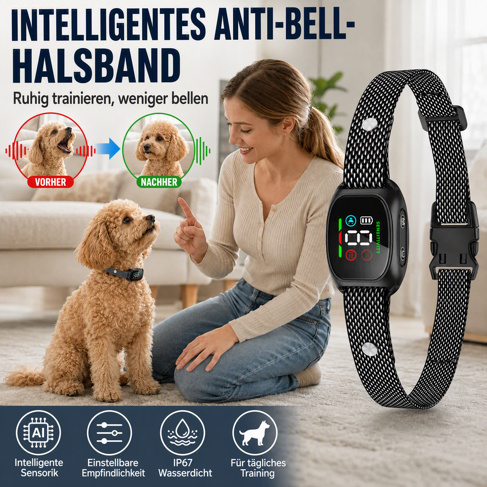 🐕 Anti-Bell-Halsband für Hunde – Vibration & Piepton, ohne Strom – 4 Trainingsmodi & IP67 wasserdicht