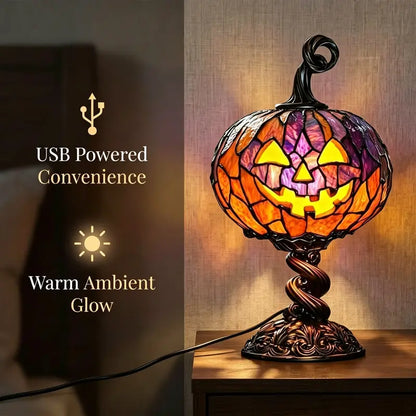 Halloween Stained Glass Style Pumpkin Table Lamp