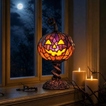 Halloween Stained Glass Style Pumpkin Table Lamp