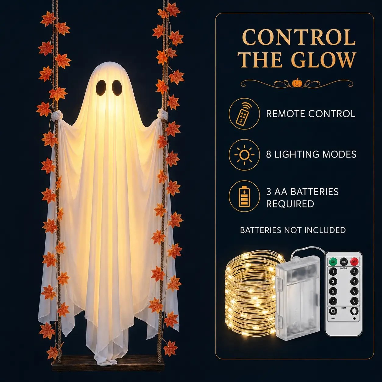 🎃Halloween Early Sale👻 LED Light-Up Swinging Ghost Halloween Decoration