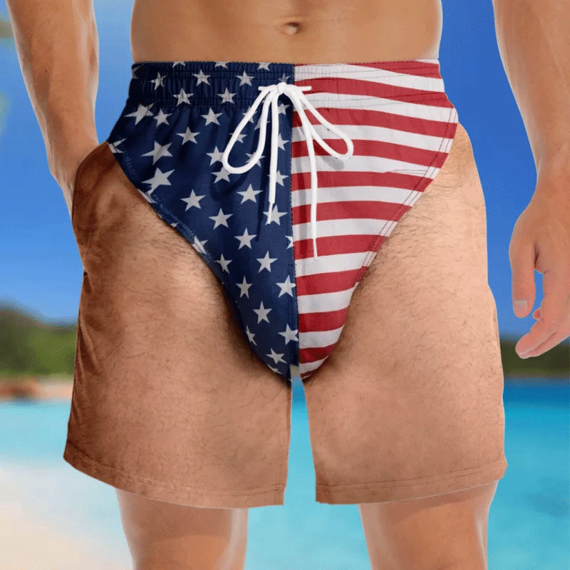 🩳 Personalized Custom Funny Patriotic Swim Trunks for Men, USA Flag Print Quick Dry Board Shorts, Summer Beach Swimwear