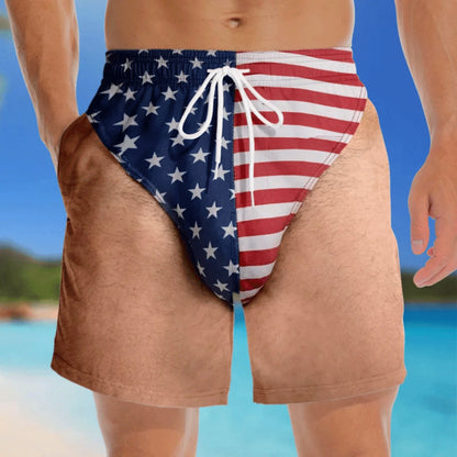 🩳 Personalized Custom Funny Patriotic Swim Trunks for Men, USA Flag Print Quick Dry Board Shorts, Summer Beach Swimwear