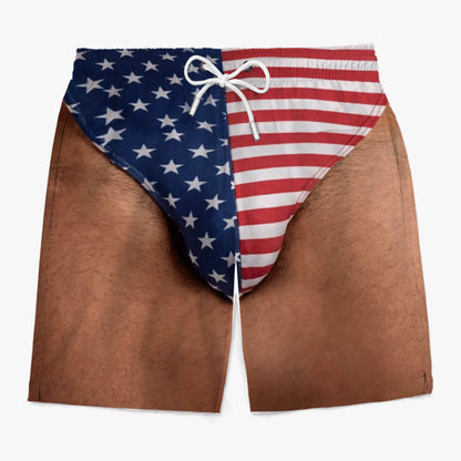🩳 Personalized Custom Funny Patriotic Swim Trunks for Men, USA Flag Print Quick Dry Board Shorts, Summer Beach Swimwear