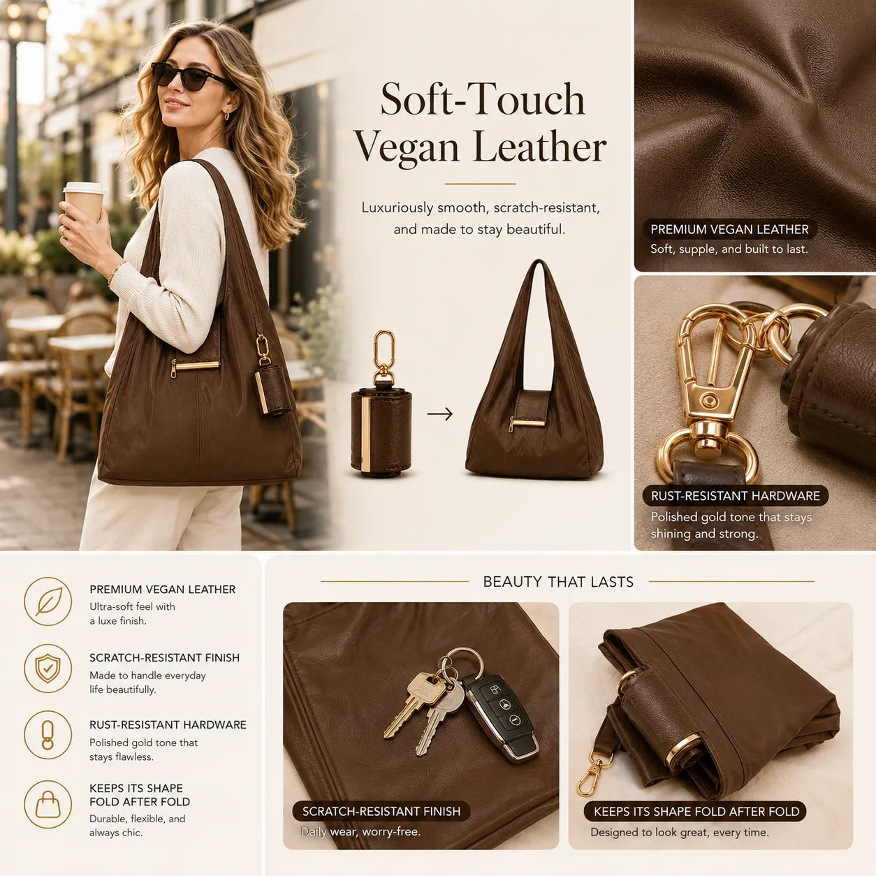 NumerostyTM Varelli Charm Transformable Bag – Stylish Vegan Leather Tote & Keychain Charm
