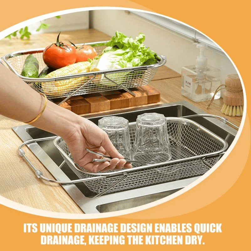 Retractable Stainless Steel Sink Strainer Basket | Multipurpose Quick-Drain Kitchen Colander