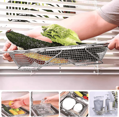 Retractable Stainless Steel Sink Strainer Basket | Multipurpose Quick-Drain Kitchen Colander