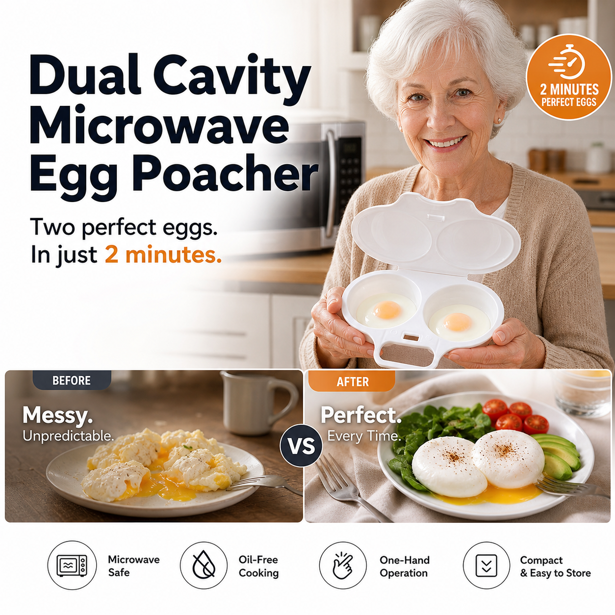 🥳2026 HOT SALE🥳💞50K+ SOLD! 🥗🎁 50% OFF! Microwave Egg Poacher——Dual‑cavity, non‑stick & easy clean. Healthier than frying – stock up & save!