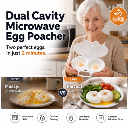 🥳2026 HOT SALE🥳💞50K+ SOLD! 🥗🎁 50% OFF! Microwave Egg Poacher——Dual‑cavity, non‑stick & easy clean. Healthier than frying – stock up & save!