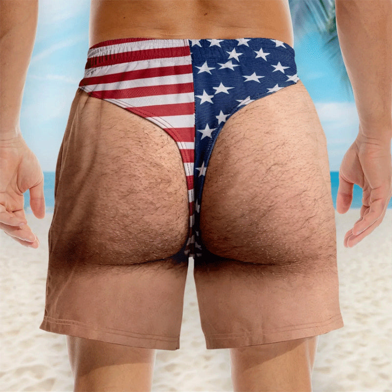 🩳 Personalized Custom Funny Patriotic Swim Trunks for Men, USA Flag Print Quick Dry Board Shorts, Summer Beach Swimwear