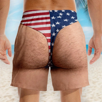 🩳 Personalized Custom Funny Patriotic Swim Trunks for Men, USA Flag Print Quick Dry Board Shorts, Summer Beach Swimwear