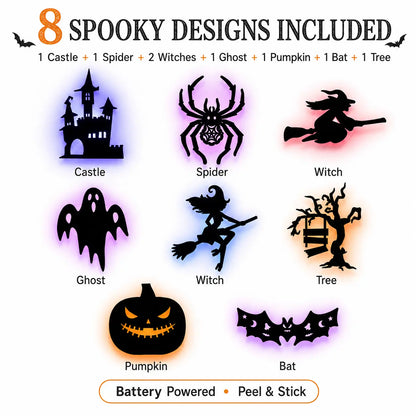 Halloween LED Silhouette Wall Light Stickers – Battery-Powered Waterproof Peel & Stick Window Decor