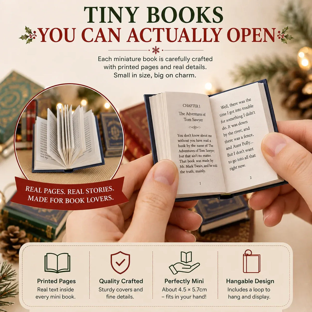 📚 25-Day Christmas Book Advent Calendar with Miniature Book Ornaments