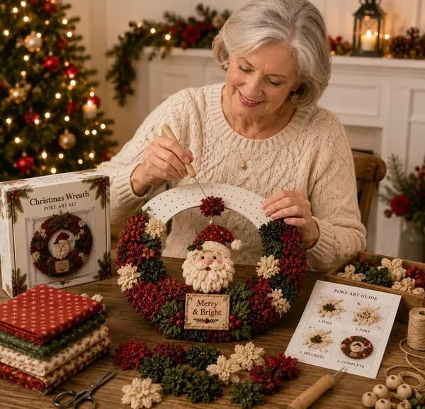 🎉Last Day 50% OFF🎄3D Fabric Poke Christmas Wreath DIY Kit