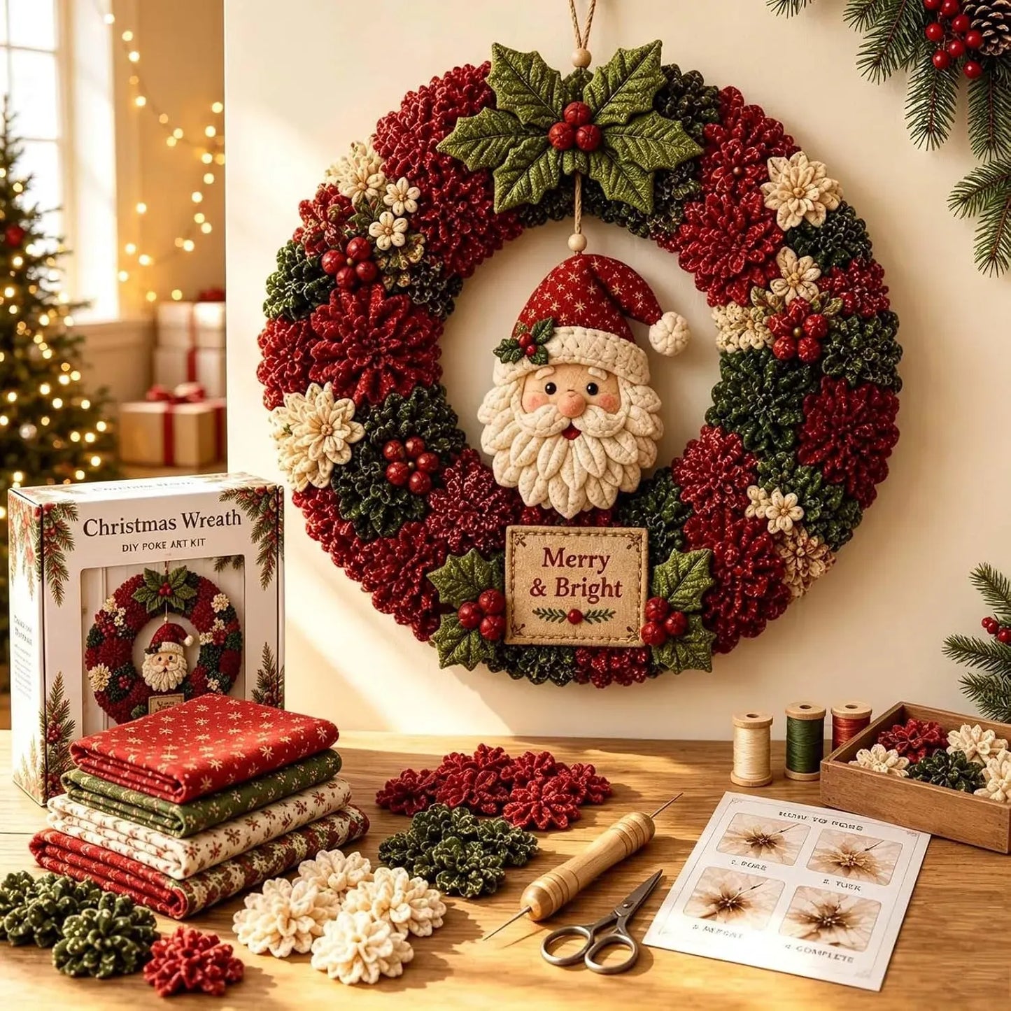 🎉Last Day 50% OFF🎄3D Fabric Poke Christmas Wreath DIY Kit