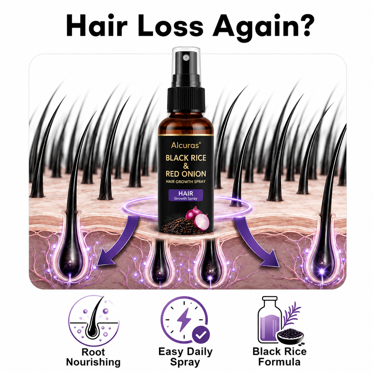 🔥Alcuras® Black Rice & Red Onion Hair Growth Spray