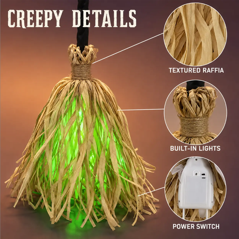 🎉 2026 Sale — Over 23 900 Sold!🔥 Animated Witch Broom Halloween Decoration with Lights and Sound