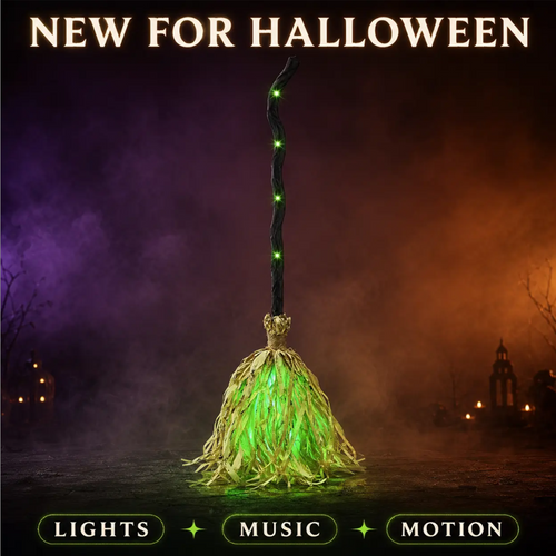 🎉 2026 Sale — Over 23 900 Sold!🔥 Animated Witch Broom Halloween Decoration with Lights and Sound