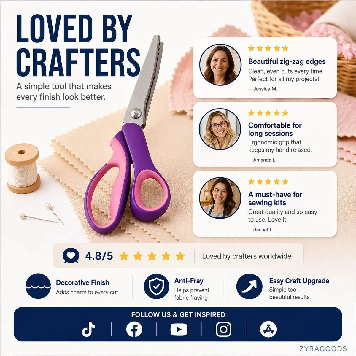Premium Stainless Steel Pinking Shears – Soft-Grip Zigzag Scissors