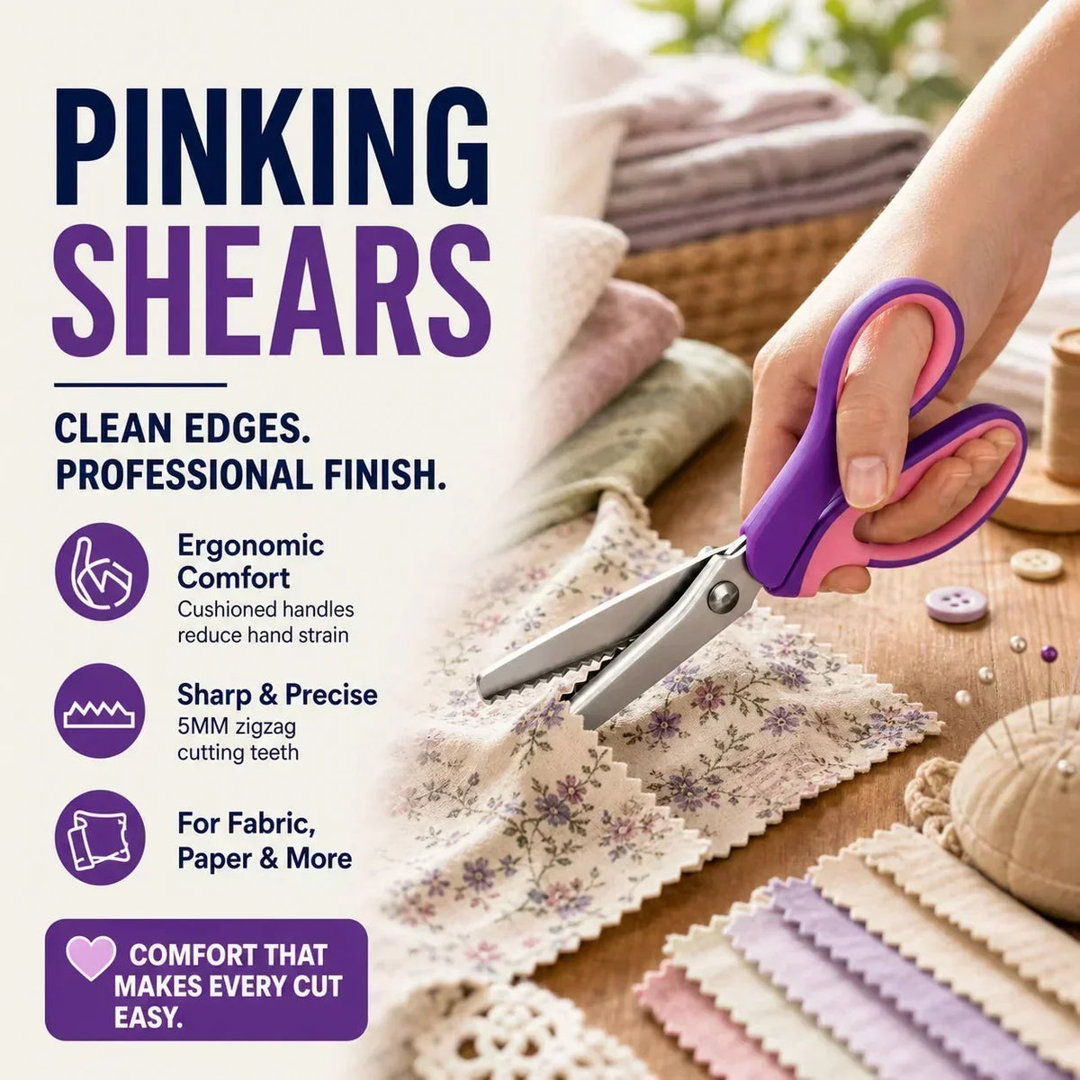 Premium Stainless Steel Pinking Shears – Soft-Grip Zigzag Scissors